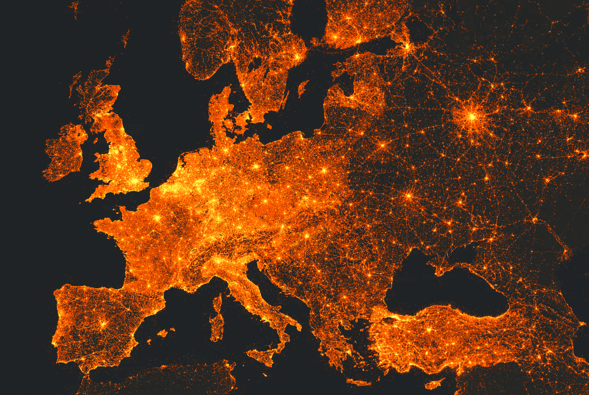 Density map of points of interest in Europe - Zoomed